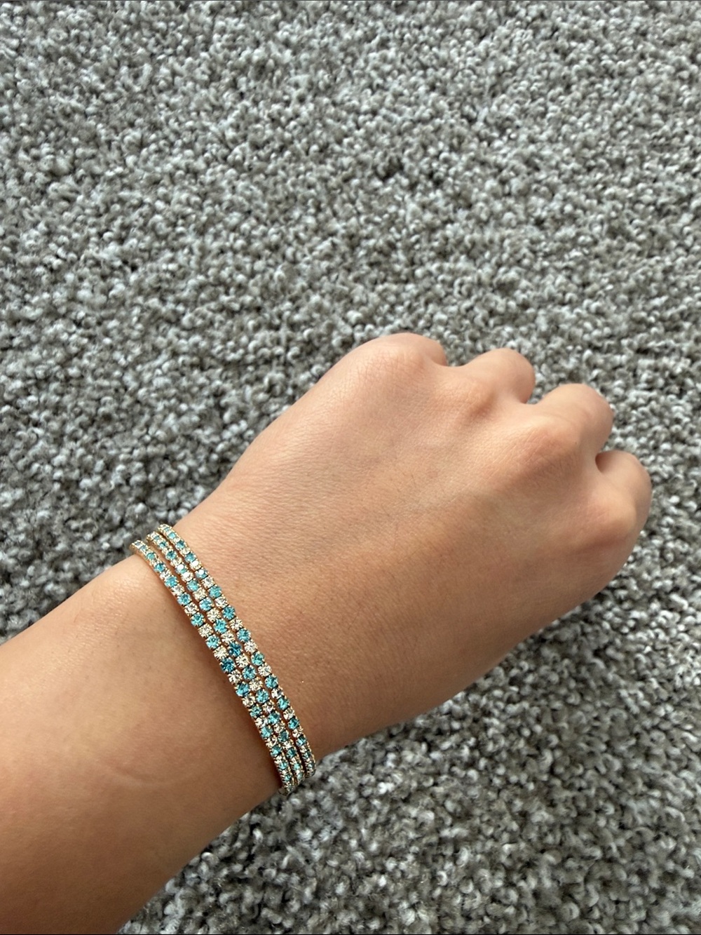 Gold-Tone Aqua Crystal Triple Wrap Bracelet